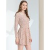 Allegra K Women's Peter Pan Collar Long Sleeve Half Placket Floral Dresses - 3 of 4