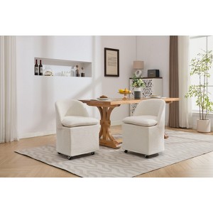 NicBex Set of 2 Comfy Chenille Dining Chairs with Universal Wheels & Thick Cushions, Modern Rolling Kitchen & Dining Room Side Chairs - 1 of 4