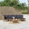 vidaXL Bamboo 6-Piece Patio Lounge Set: Dark Gray Cushions, Rectangular Table, Comfortable Seat and Backrest - 2 of 4