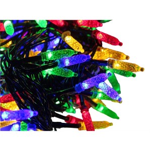 ProductWorks Indoor/Outdoor LED String Light Set with 8-Function Controller, 150 Faceted LED-Mini Bulbs on Green Wire, Multicolored, 36ft - 1 of 4