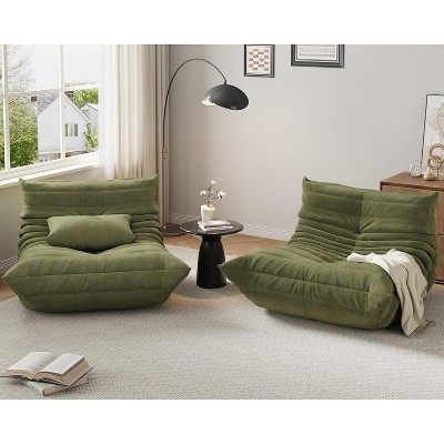 homfan Bean Bag Chairs Set of 2 for Adults, Memory Foam Couch Single Sofa Chair with Suede-Like Fabric, Cozy Comfy Reading Nook Chairs, Floor Chair
