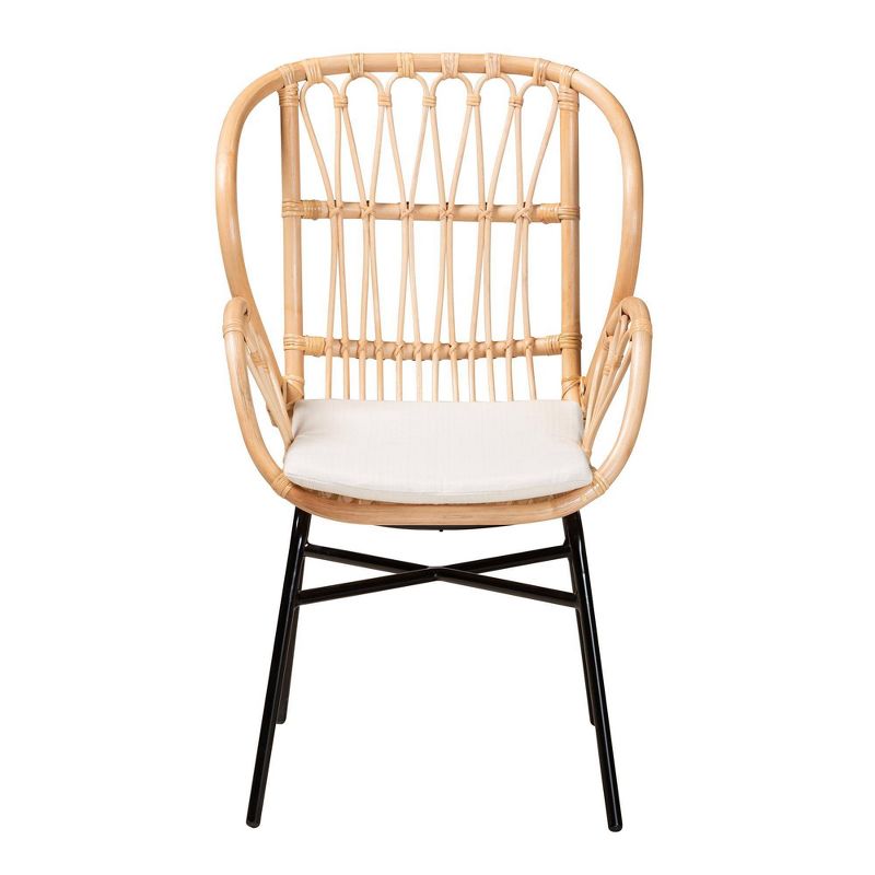 Caelia Rattan and Metal Chair Natural/Brown - bali & pari: Bohemian Style, Plush Cushion, Sturdy Crisscross Base, 4 of 12