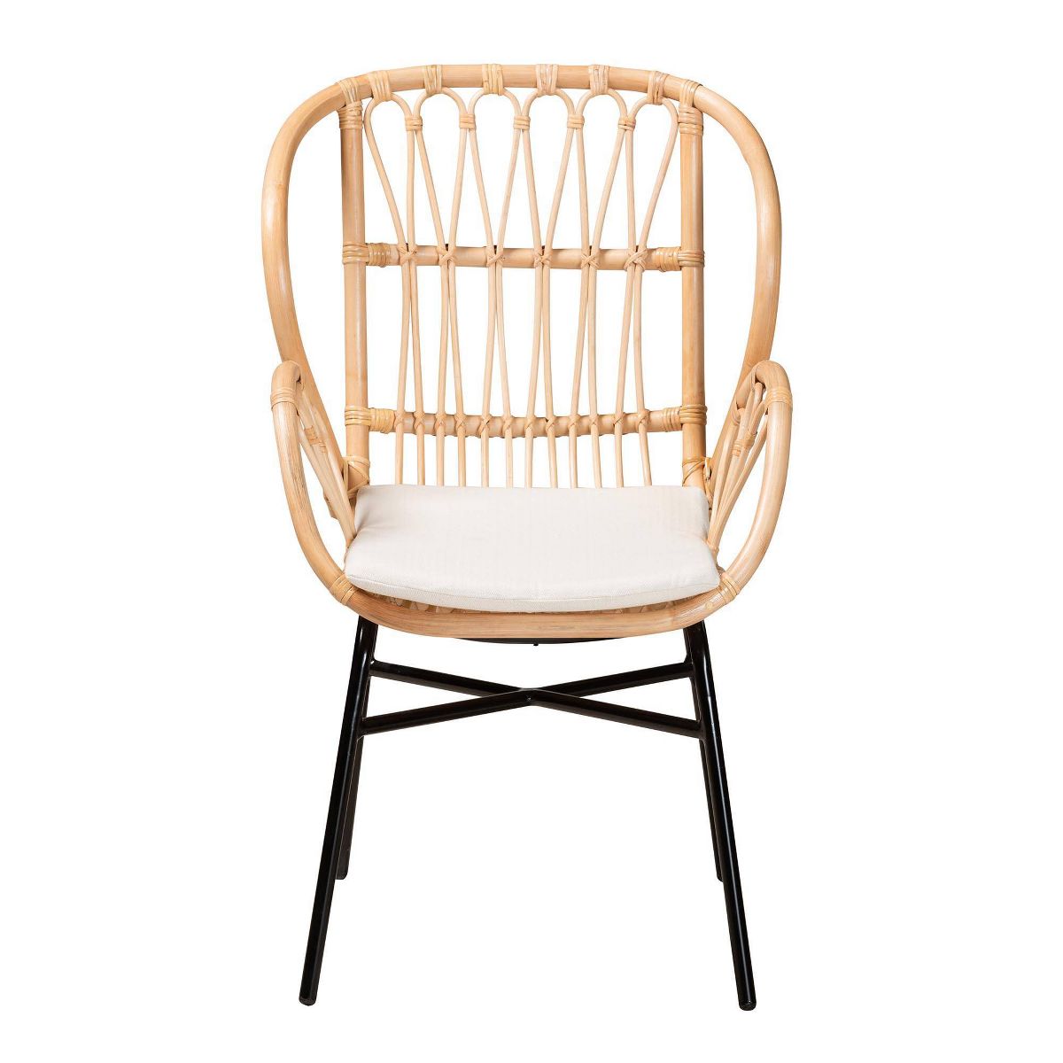 bali & pari Caelia Rattan and Metal Chair Natural/Brown: Bohemian Style, Plush Cushion, Sturdy Crisscross Base: Armless, Spot Clean - thumbnail 3