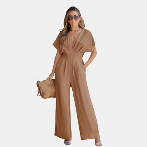 Women's Breezy Crinkled Chiffon Surplice Neckline Wide Leg Jumpsuit - Cupshe - 1 of 4