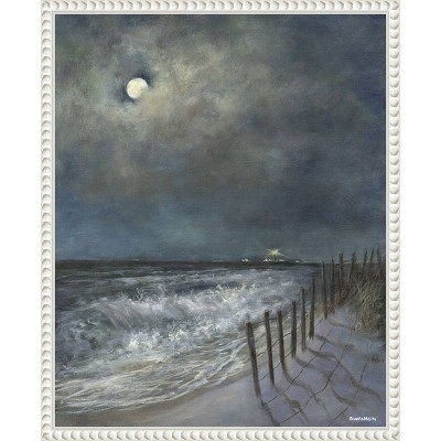 David Swanagin Coastal Nighttime Seascape Canvas Art with White Floater Frame