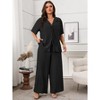 Coolmee Womens Plus Size Two Piece Outfits Casual Tracksuit Short Sleeve Tie Front Top Loose Baggy Wide Leg Long Pants Sets - 4 of 4