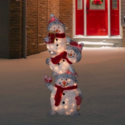 42" Lighted Stacked Snowman Family Outdoor Christmas Decoration