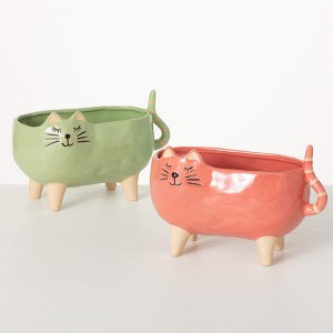 5.75"H Sullivans Purr-Fect Cat Planter Pair Set of 2, Multicolor - 1 of 4