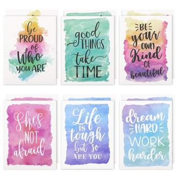 Paper Junkie 12 Pack Watercolor 2- Pocket Folders with Inspirational Quotes, Cute Decorative Folders for School, Home, Office, Letter Size