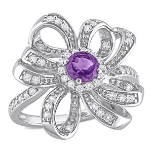 EVERLY JEWELRY | Sterling Silver 7/8 CT TGW African Amethyst and White Topaz Flower Cocktail Ring - 1 of 4