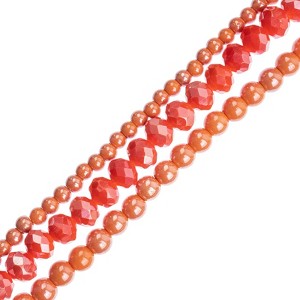 Crystal Lane DIY Designer 7in Three Bead Strands Glass Faceted Rondelle and Round Orange Assorted - 1 of 4