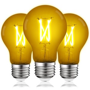Luxrite A19 LED Yellow Edison Light Bulb, 4.5W=60W Equivalent, Clear Glass Filament, UL Listed, Indoor Outdoor, Porch, E26 Standard Base 3 Pack - 1 of 4