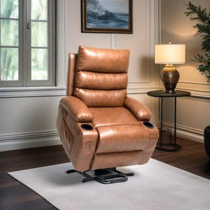 Wide Contemporary Power Lift Recliner Sofa with Massage and Heat, Features Remote Control and Cup Holders for Living Room -3irtyhousy - 1 of 4