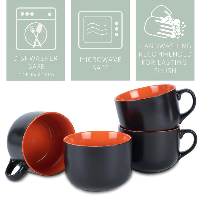 Elanze Designs Large Color Pop 24 ounce Ceramic Jumbo Soup Mugs Set of 4, Orange, 3 of 6