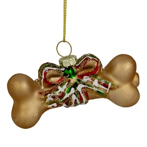 Northlight 3.25" Gold Dog Bone with Bow Glass Christmas Ornament - 1 of 4