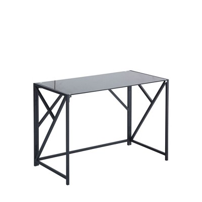 Lirago Tempered Black Glass Computer Desk with Metal Frame Space-Saving Laptop Table for Home Office Study Gaming 21.65"Wx43.3"Lx29.9"H