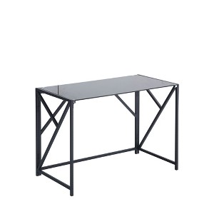 Lirago Tempered Black Glass Computer Desk with Metal Frame Space-Saving Laptop Table for Home Office Study Gaming 21.65"Wx43.3"Lx29.9"H - 1 of 4