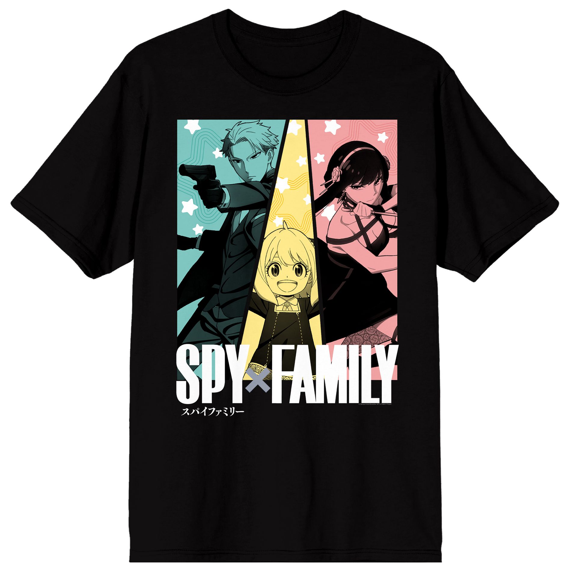 Spy X Family Character Grid Boy's Black Crew Neck Short Sleeve T-shirt