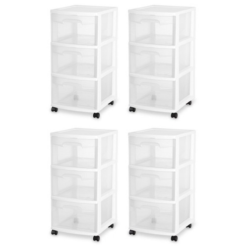 Sterilite 3 Drawer Storage Cart, Plastic Rolling Cart With Wheels To  Organize Clothes In Bedroom, Closet, White With Clear Drawers, 8-pack :  Target