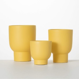 Sullivans 8.5", 7.5" & 5.25" Matte Yellow Goblet Planters Set of 3, Ceramic - 1 of 3