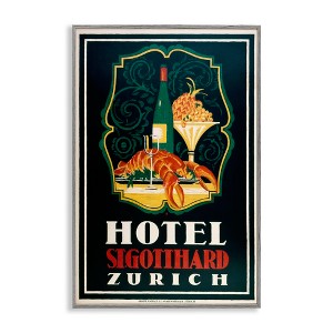 Stupell Industries Vintage Hotel Zurich with Lobster Black Framed Giclee Art - 1 of 4