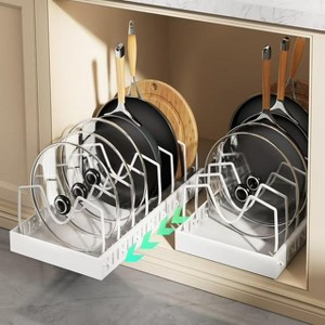 LunaLulinlk Pull-out Pots and Pans Organizer 2 Pack - Bakeware & Dishes Storage Rack with Slide Rails, White - 1 of 4