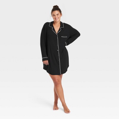 Women's Cloud Knit Notch Collar Long Sleeve NightGown - Auden™