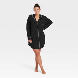 Women's Cloud Knit Notch Collar Long Sleeve NightGown - Auden™ - 1 of 3