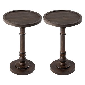 COZAYH Pedestal Tray Top End Table for Drink, Lamp, Plant, Dark Brown, Set of 2 - 1 of 4