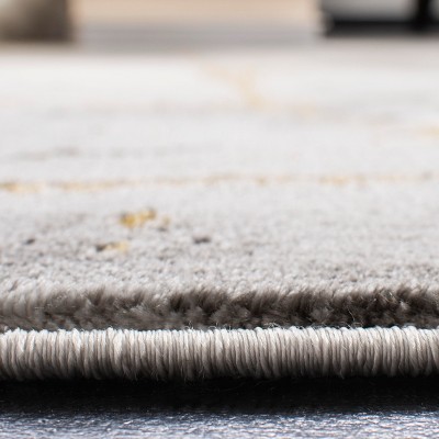 Gray and Gold Abstract Synthetic Round Area Rug