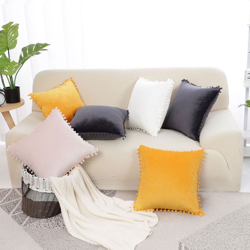 PiccoCasa Velvet Pillow Covers Pom Throw Cover Square Cushion Covers 2Pcs, 5 of 9