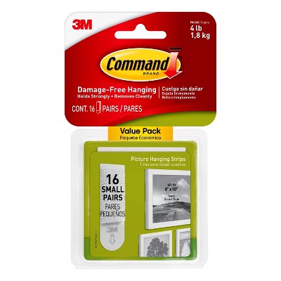 Command 16 Sets of Strips Small Sized Picture Hanging Strips White
