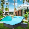 Gulches 3-Piece Outdoor Patio Furniture Set, Cushioned Chaise Lounge with Adjustable Back, Rattan Chair & Glass Coffee Table, Blue - 3 of 4