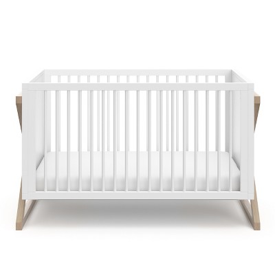 White and Driftwood 3-in-1 Convertible Baby Crib with Adjustable Mattress Support