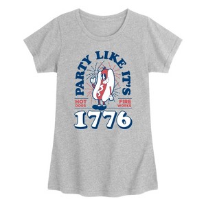 Girls' - Instant Message - Hotdog and Fireworks Fitted Short Sleeve Graphic T-Shirt - 1 of 4