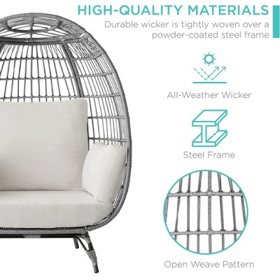 Gray Wicker Egg Lounge Chair with White Sand Cushions