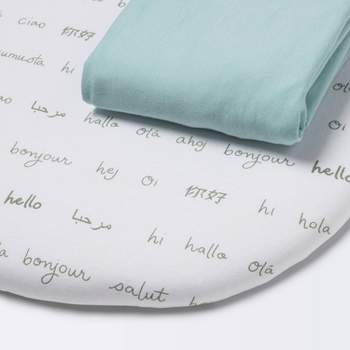 Jersey Bassinet Fitted Sheet Hello and Solid Green - 2pk - Cloud Island™