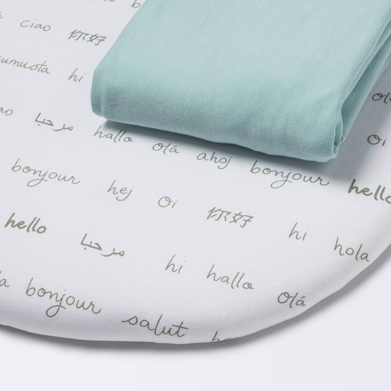 Jersey Bassinet Fitted Sheet Hello and Solid Green - 2pk - Cloud Island&#8482;, 1 of 7