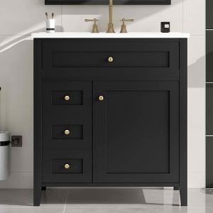 MAYEERTY 36" Bathroom Vanity with Sink Blue Gray MDF Rubberwood 3 Drawers Adjustable Shelf Freestanding - 1 of 4