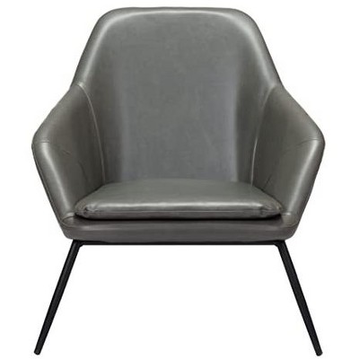 Contemporary Gray Faux Leather Accent Arm Chair with Metal Base