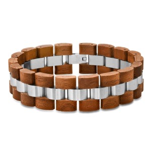 Steeltime Men's stainless steel and wood thick link bracelet - 1 of 4