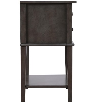 Newton Gray 2-Drawer Solid Wood Nightstand with Open Shelf