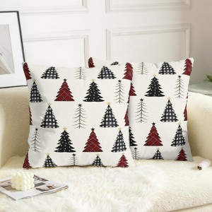 Buffalo Plaid Christmas Tree Pillow Covers 18x18 Set of 2 Red Black and White Xmas Decorative - 1 of 3