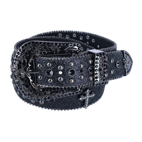 CTM Women's Dark Cross Rhinestone Bling Belt - image 1 of 4