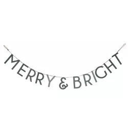 Transpac Metal 39.37 in. Grey Christmas Merry and Bright Banner
