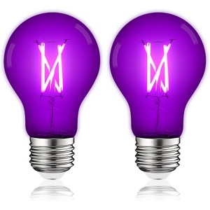 Luxrite A19 LED Purple Edison Light Bulb, 4.5W=60W Equivalent, Clear Glass Filament, UL Listed, Indoor Outdoor, Porch, E26 Standard Base 2 Pack - 1 of 4
