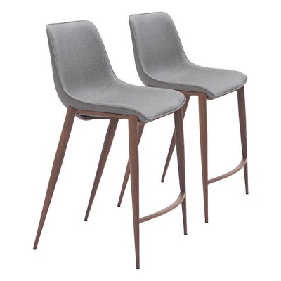 Zuo Modern Magnus Counter Stool,39.8" H Slate Gray and Walnut Faux Leather Curved Seat Modern Bar Seating ,Set of 2
