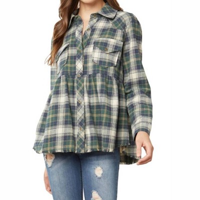Women's Plaid Flannel Babydoll Top - entro