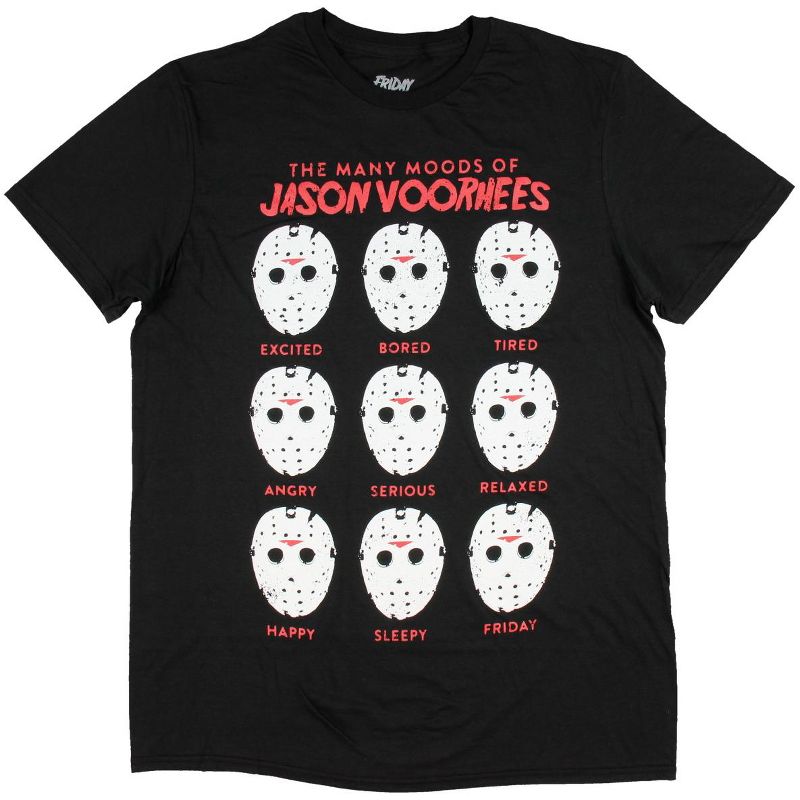 Friday The 13th The Many Moods Of Jason Voorhees Mask Shirt Distressed Licensed Graphics Tee, 1 of 4