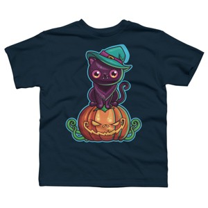 Boy's Design By Humans Ferociously Cute Halloween Vampire Witch Kitty Cat By LittleBunnySunshine T-Shirt - 1 of 2
